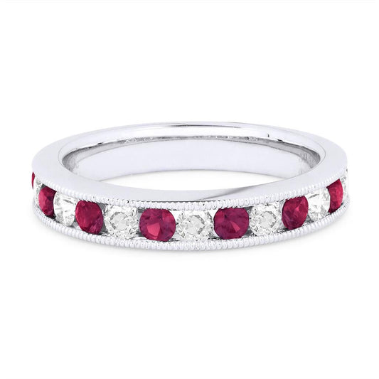 LaViano Fashion 14K White Gold Ruby and Diamond Band