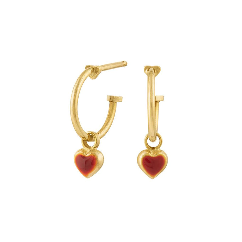 LaViano Fashion 14K Yellow Gold Hoop Earrings with Red Enamel Heart