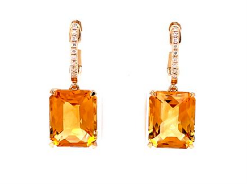 Pe Jay Creations 14K Yellow Gold Citrine and Diamond Earrings