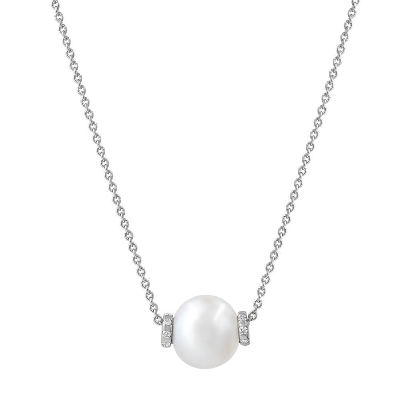 LaViano Fashion Sterling Silver Freshwater Pearl and Diamond Necklace