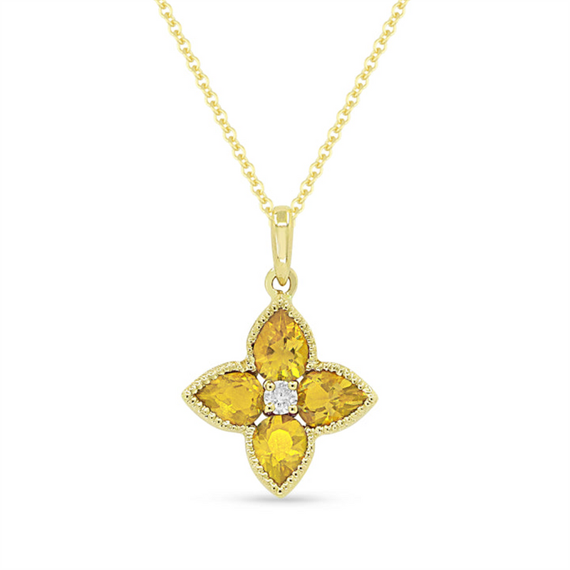 LaViano Fashion 14K Yellow Gold Citrine and Diamond Flower Pendant Necklace