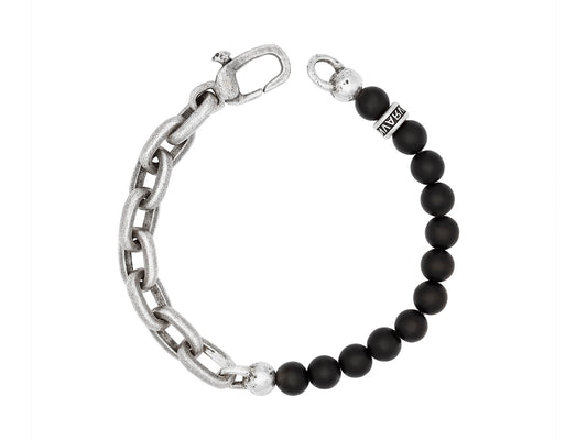 John Varvatos Sterling Silver Onyx Beaded Link Bracelet
