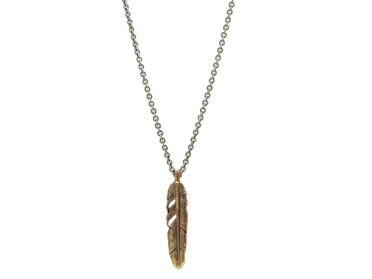 John Varvatos Brass Single Medium Size Feather Pendant on a 24" Chain