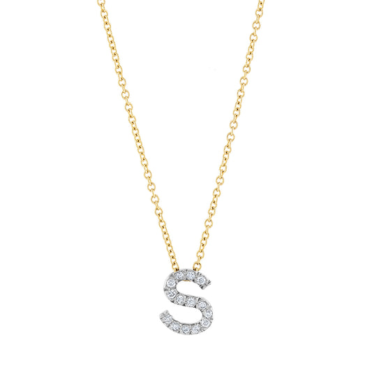 LaViano Fashion 14K Two Tone Diamond Initial "S" Necklace