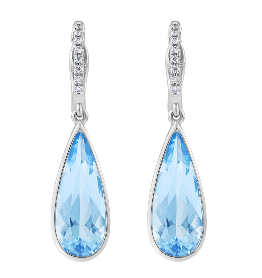 Pe Jay Creations 14K White Gold Blue Topaz and Diamond Earrings