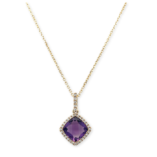 Pe Jay Creations 14K Yellow Gold Amethyst and Diamond Pendant