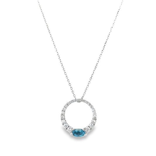 Pe Jay Creations 14K White Gold Blue Topaz and Diamond Pendant