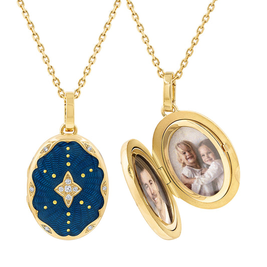 Laviano Fashion 18K Yellow Gold Diamond and Enamel Locket