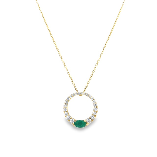 Pe Jay Creations 14K Yellow Gold Emerald and Diamond Pendant