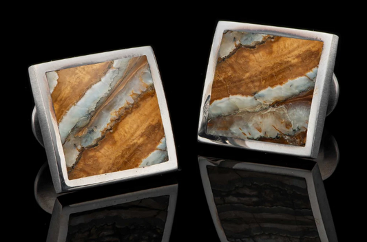 William Henry Sterling Silver Cuff Links Brown Mammoth Tooth