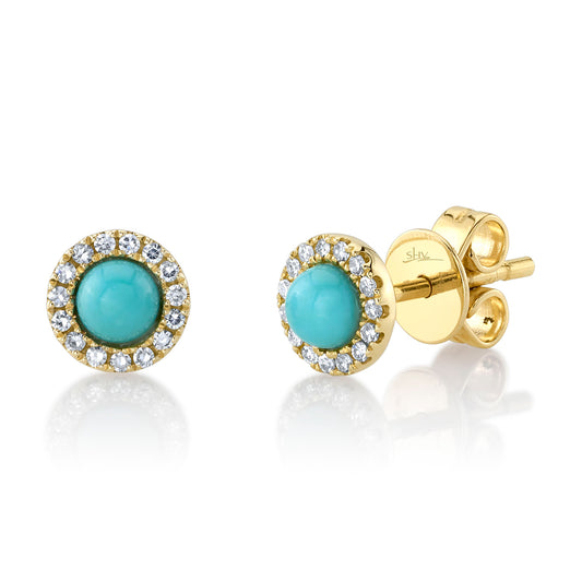 Shy Creations 14K Yellow Gold Turquoise and Diamond Earrings