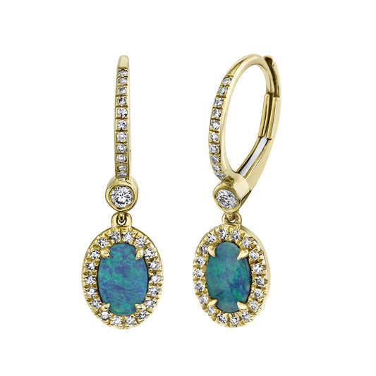 Shy Creations 14K Yellow Gold Opal and Diamond Earrings