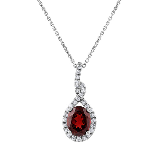 LaViano Fashinon 14K White Gold Garnet and Diamond Pendant