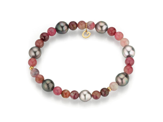 LaViano Fashion 18K Yellow Gold Tahitian Pearl 8-9MM and Tourmaline Beaded Bracelet