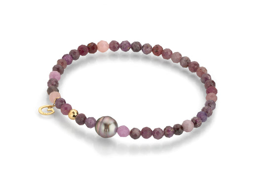 LaViano Fashion 18K Yellow Gold Tahitian Pearl 7-8MM and Sapphire Beaded Bracelet