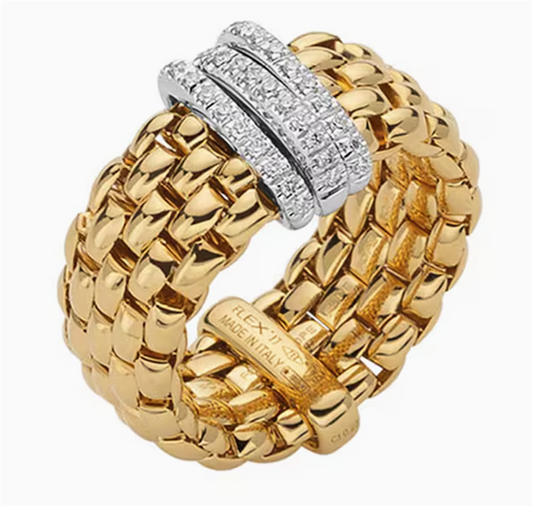 FOPE 18K Yellow Gold Diamond Triple Rondel Ring