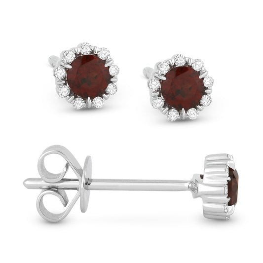 LaViano Fashion 14K White Gold Garnet and Diamond Earrings