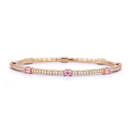 Extensible 18K Rose Gold Pink Sapphire and Diamond Stretch Tennis Bracelet