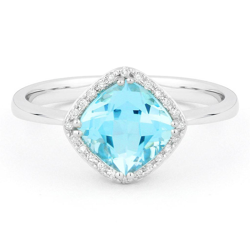 LaViano Fashion 14K White Gold Blue Topaz and Diamond Ring