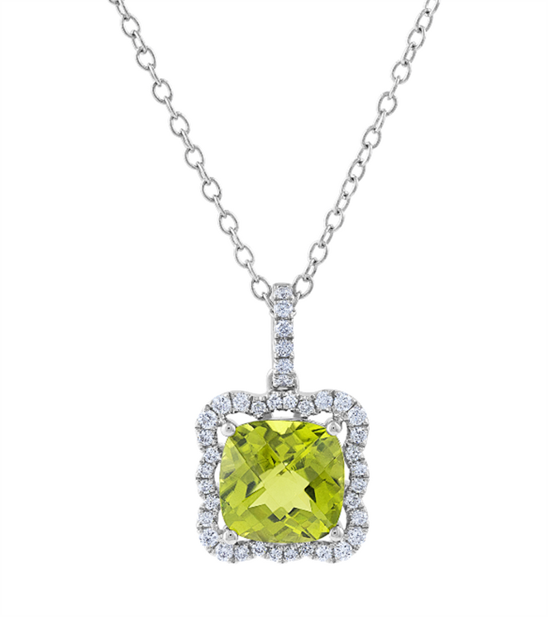 Pe Jay Creations 18K White Gold Peridot and Diamond Pendant