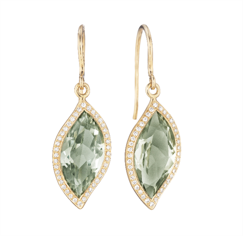 Carelle 18K Yellow Gold Green Amethyst and Diamond Earrings