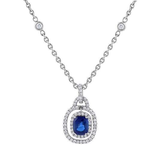 LaViano Fashion 18K White Gold Sapphire and Diamond Pendant