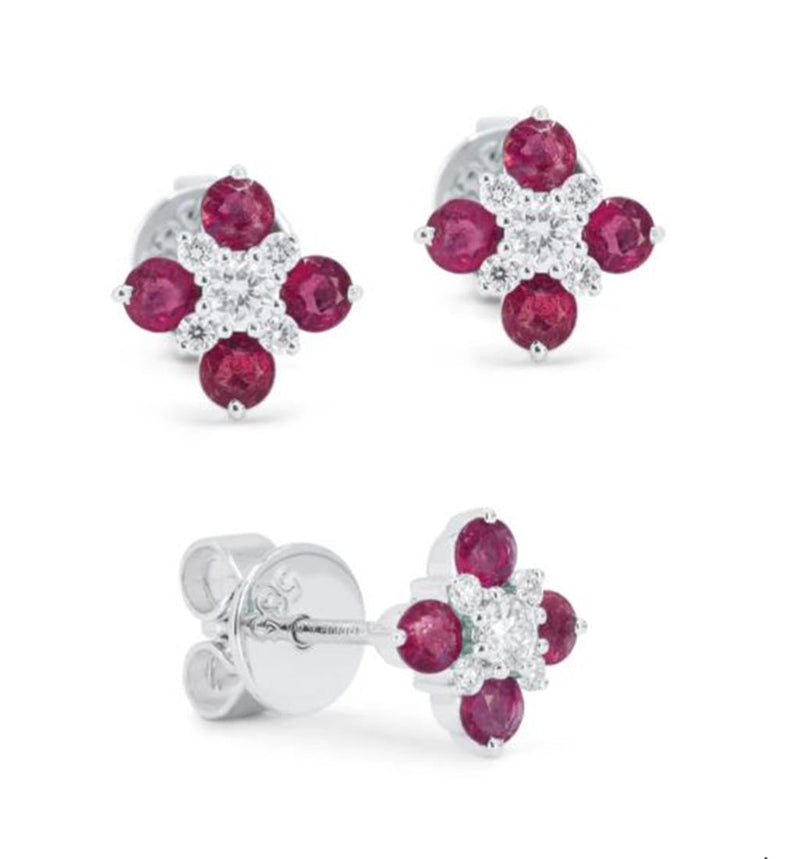 LaViano Fashion 14K White Gold Ruby and Diamond Earrings