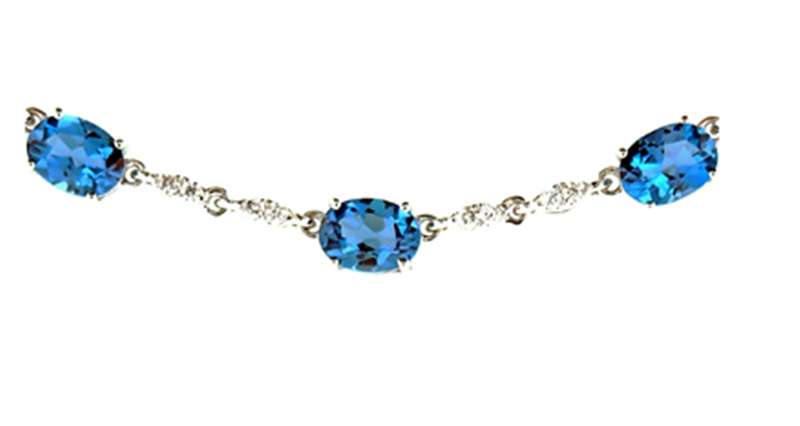 Pe Jay Creations 14K White Gold Blue Topaz and Diamond Necklace