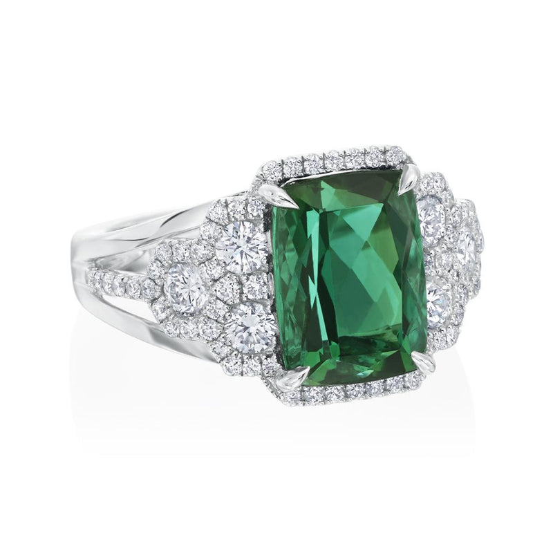 Frederic Sage 18K White Gold Green Tourmaline and Diamond Ring