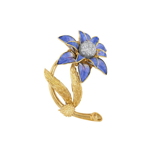 LaViano Fashion 18K Yellow Gold Enamel and Diamond Flower Pin