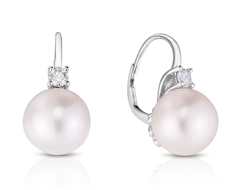 LaViano Fashion 14K White Gold Pearl and Diamond Earrings