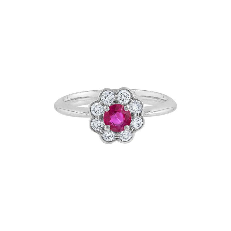LaViano Fashion 18K White Gold Ruby and Diamond Flower Ring
