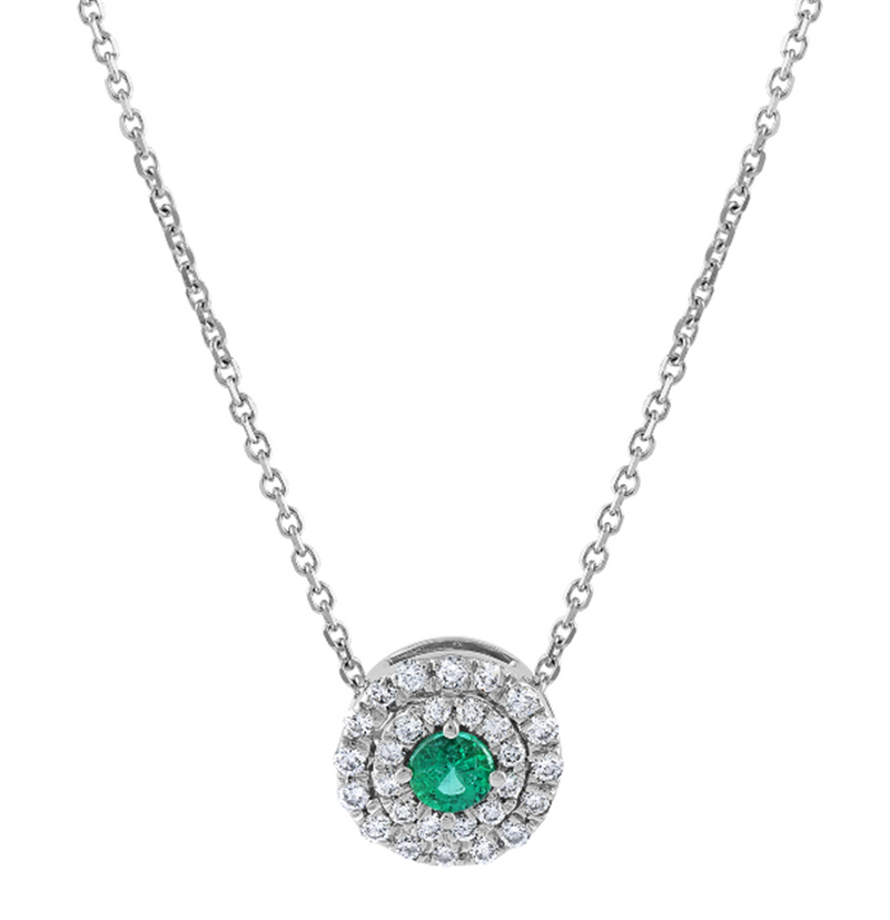 Pe Jay Creations 14K White Gold Emerald and Diamond Pendant