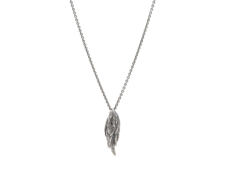 John Varvatos Sterling Silver Wing Necklace with 22 Black Diamonds .13 Carats 24"