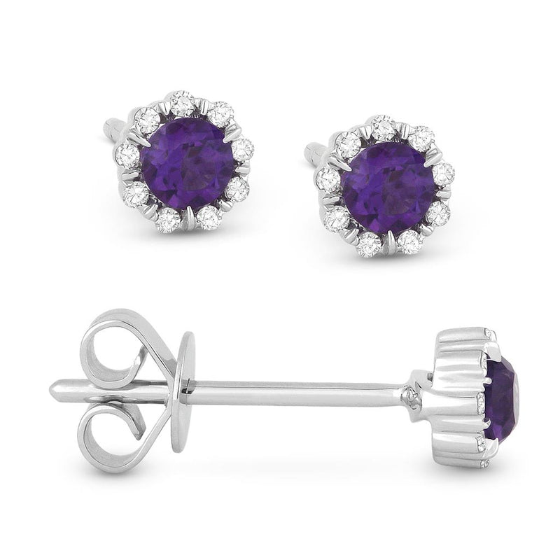LaViano Fashion 14K White Gold Amethyst and Diamond Stud Earrings