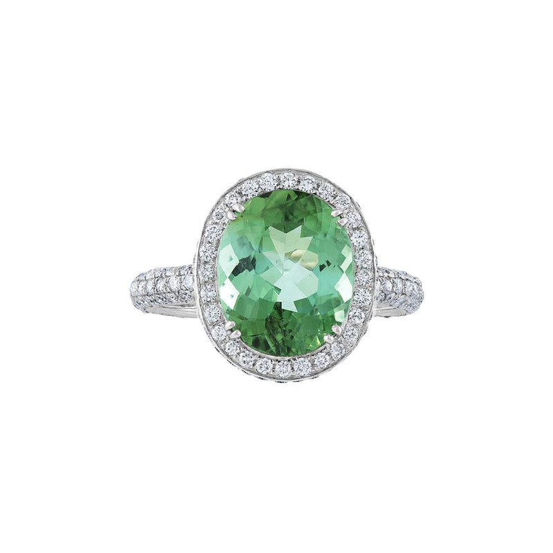 LaViano Fashion 18K White Gold Green Tourmaline and Diamond Ring