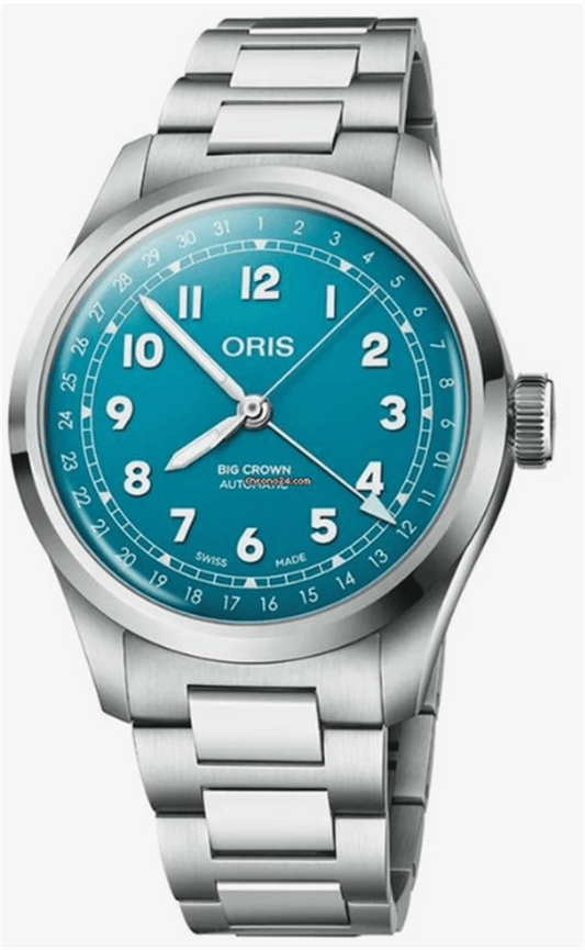 01 754 7798 4065-07 8 20 06  Oris Big Crown Pointer Date 40mm Blue Dial Stainless Steel Case And Bracelet.