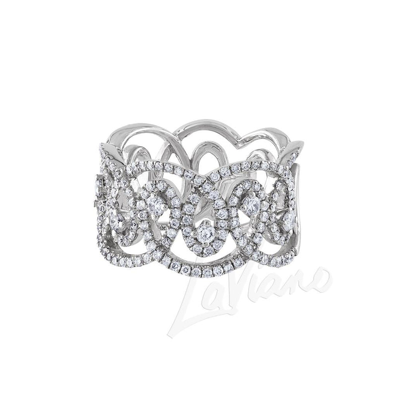 LaViano Fashion 14K White Gold and Diamond Scroll Antique Style Band