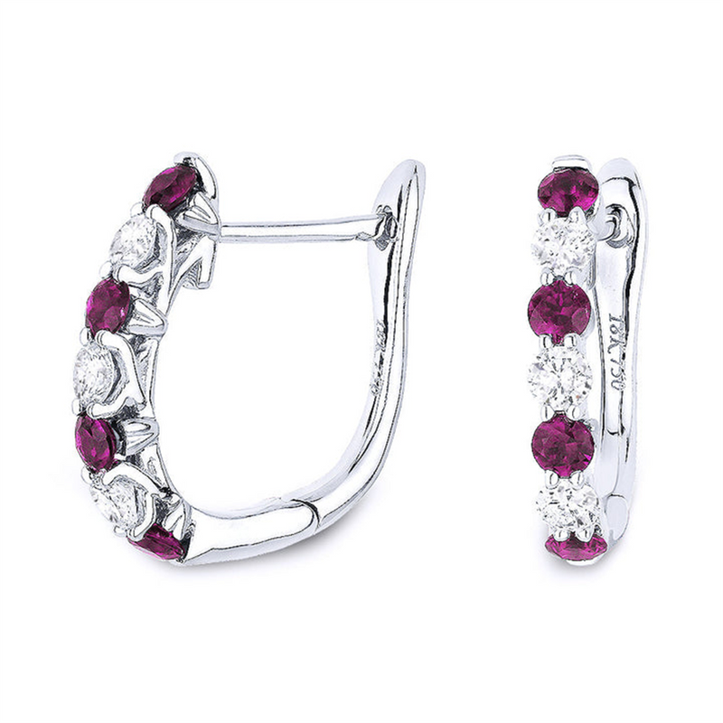 LaViano Fashion 14K White Gold Ruby and Diamond Hoop Earrings
