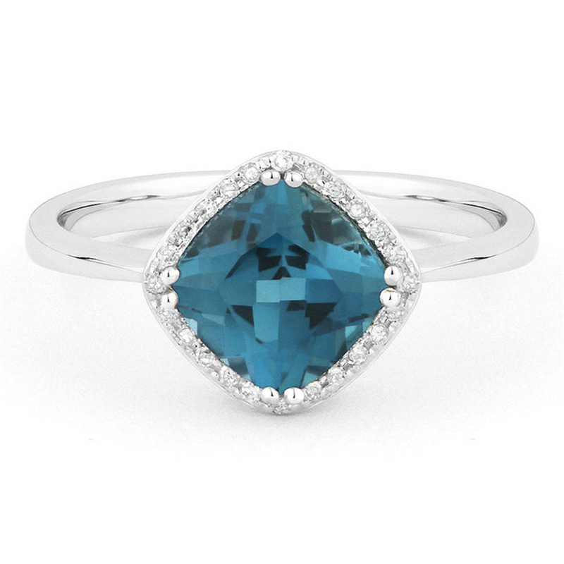 LaViano Fashion 14K White Gold London Blue Topaz and Diamond Ring