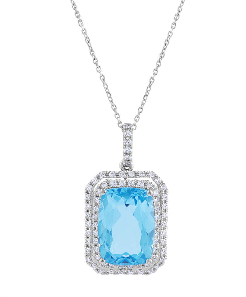 Pe Jay Creations 14K White Gold Blue Topaz and Diamond Pendant