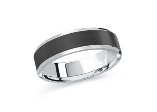 LaViano Fashion 14K White Gold Carbon Fiber Wedding Band 6MM Size 10