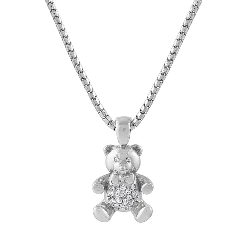 LaViano Fashion 14K  White Gold Diamond Teddy Bear Pendant