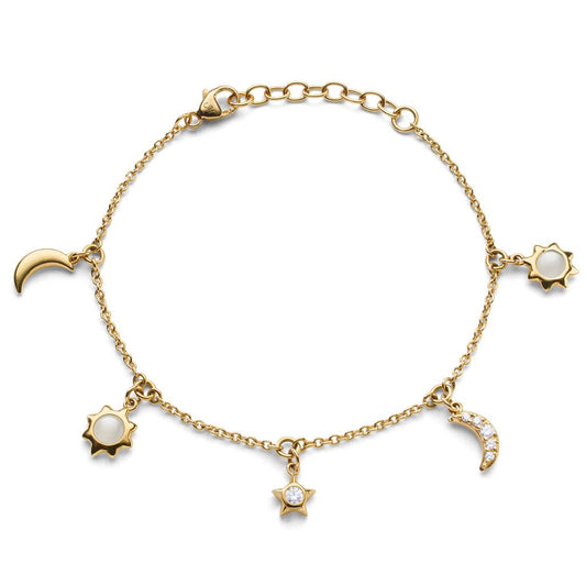 Monica Rich Kosann 18K Yellow Gold Moonstone and Diamond Bracelet Sun Moon and Star Bracelet
