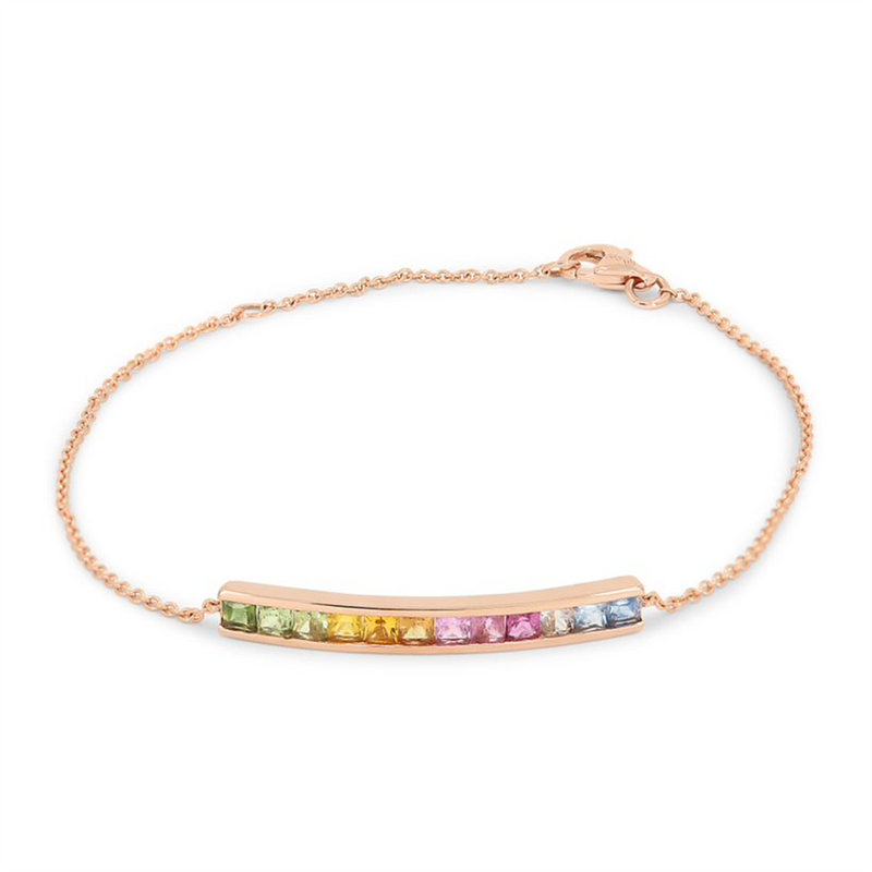 LaViano Fashion 14K Rose Gold Rainbow Sapphire Bar Bracelet