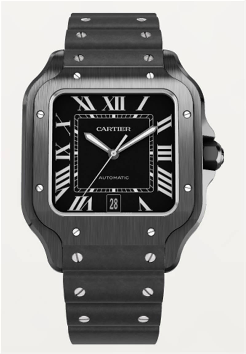 Cartier New Unworn Santos Watch Black Dial, LM, Steel Case & Bracelet