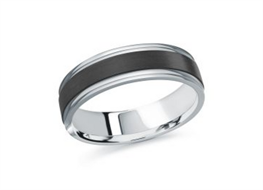 LaViano Fashion 14K White Gold Carbon Fiber Wedding Band 6MM Size 10