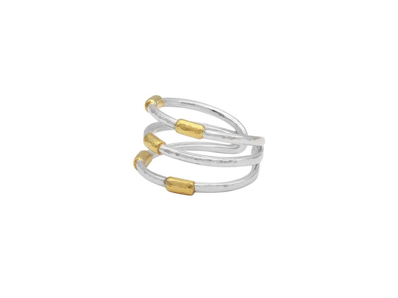 Gurhan Geo Sterling Silver Triple Band Ring with 24K Yellow Gold Accents