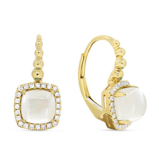 LaViano Fashion 14K Yellow Gold Mother of Pearl and Diamond Earrings