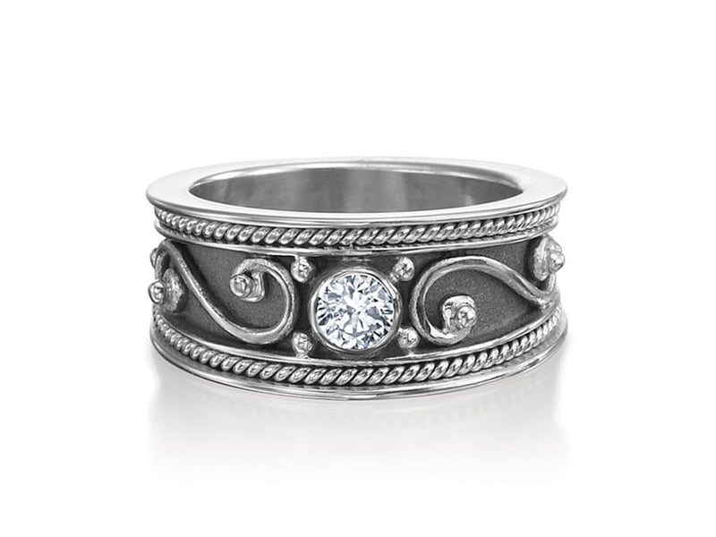 Eli Jewels Sterling Silver Diamond Ring with Design Detail